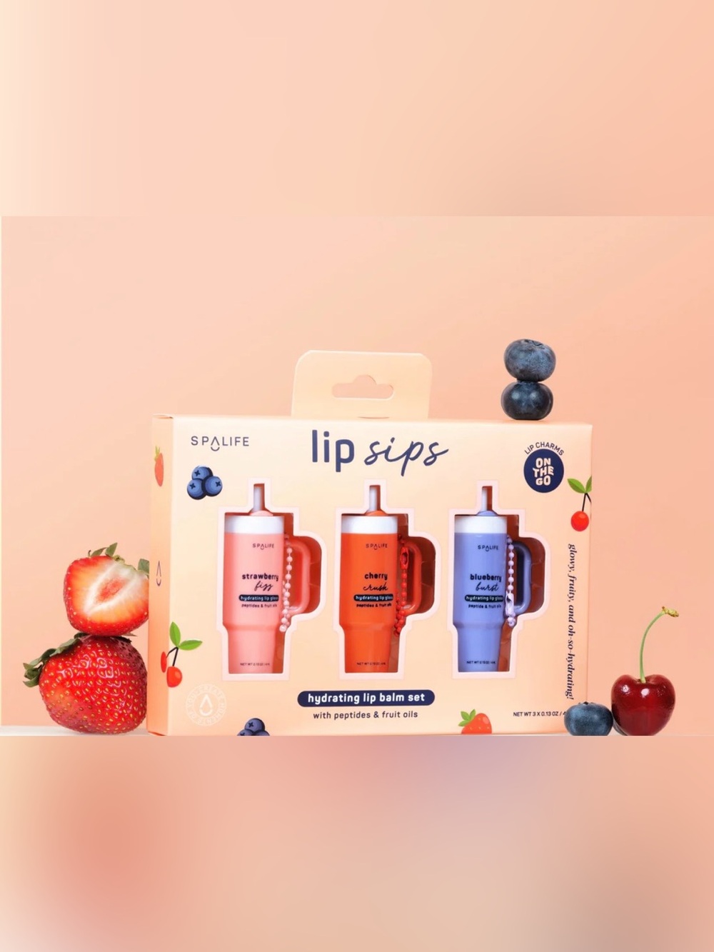 Spalife Lip Sips Hydrating Lip Balm Set - Strawberry, Cherry, Blueberry - Picture 1 of 7